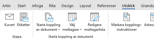 Fliken Utskick i Word för att starta dokumentkoppling
